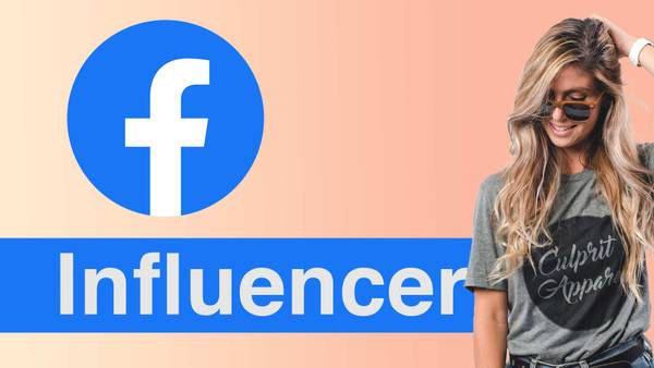 Facebook Logo, rechts im Bild eine Frau